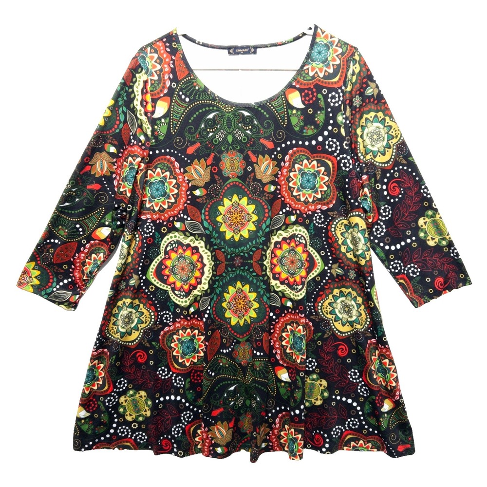 Enmain Paisley Whimsical Dopamine Mini Dress Floral Maximalist Shift Womens XL